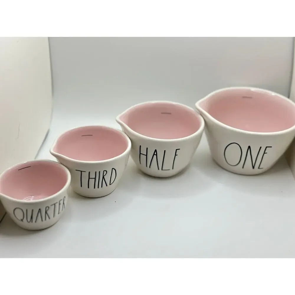 Rae Dunn White w Pink Inside Measuring Cups, Brand New!